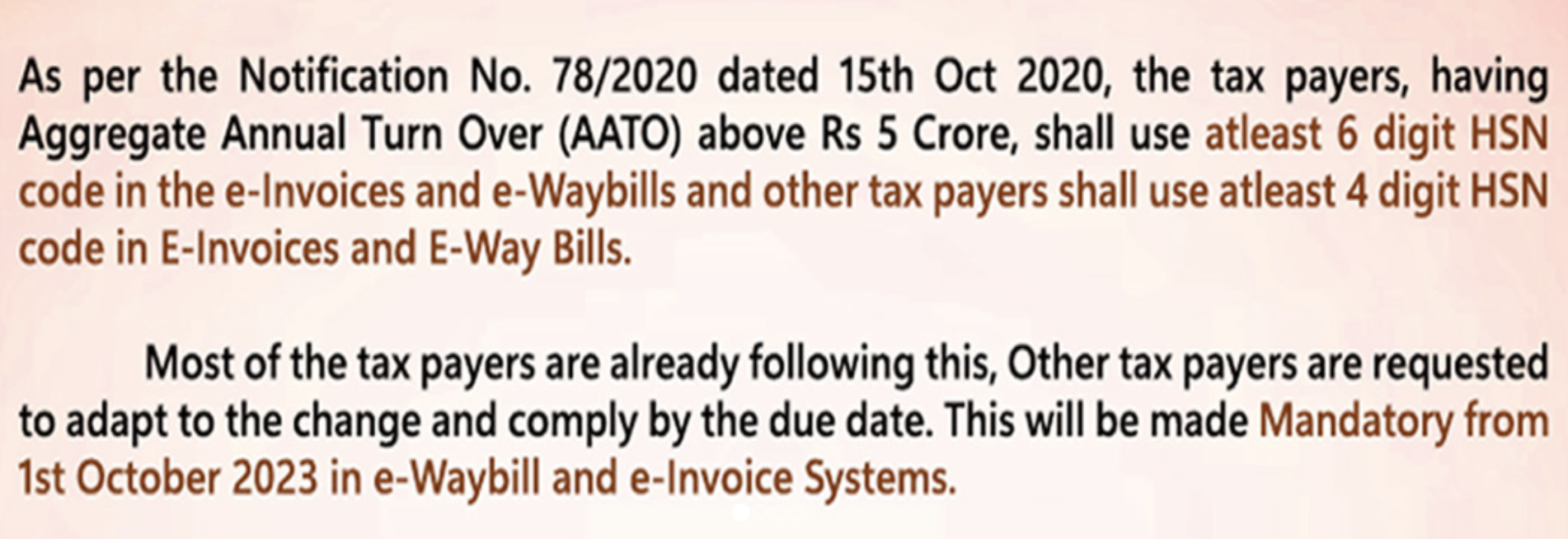 HSN code Mandatory for E way bill & E invoice from 1 October 2023