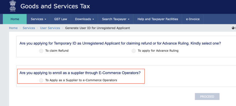 How to apply Enrolment number for supply of goods through e-commerce operators by GST Un-registered suppliers.