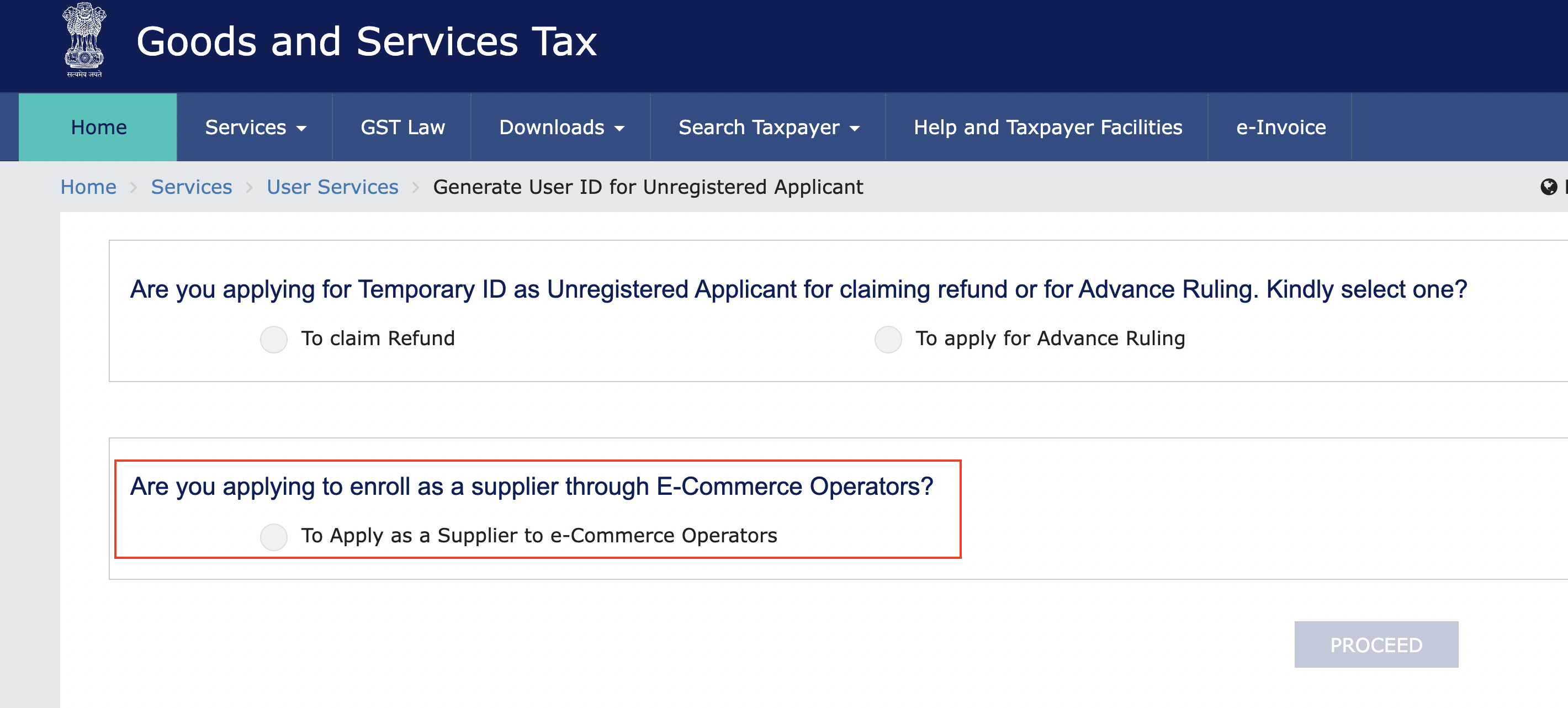 How to apply Enrolment number for supply of goods through e-commerce operators by GST Un-registered suppliers.