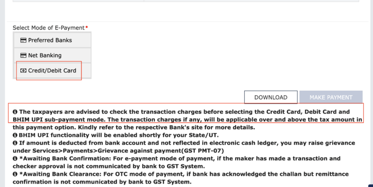 From Jan. 2024, you can pay GST through Credit Card/Debit Card