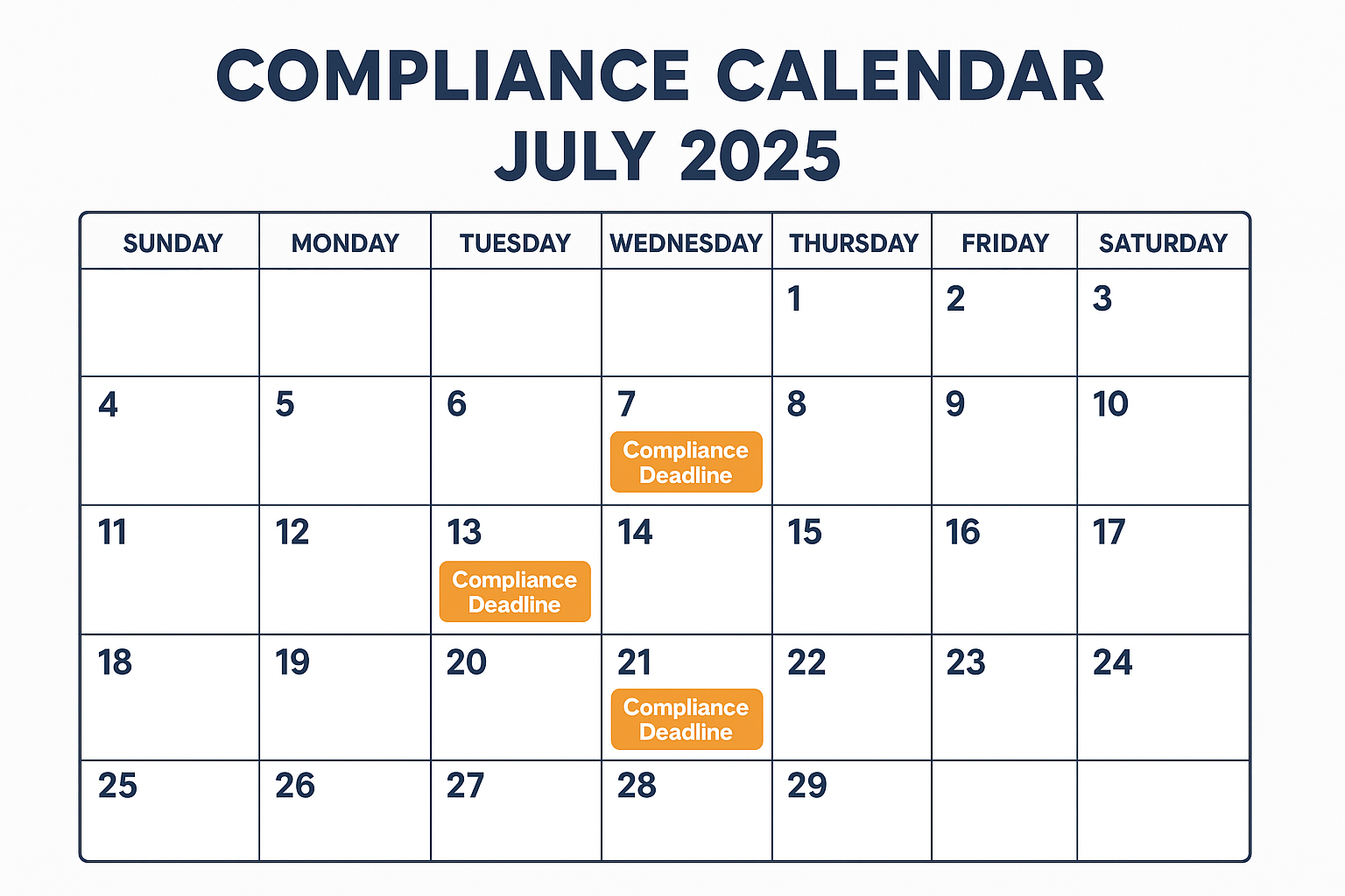 📅 Compliance Calendar for July 2025
