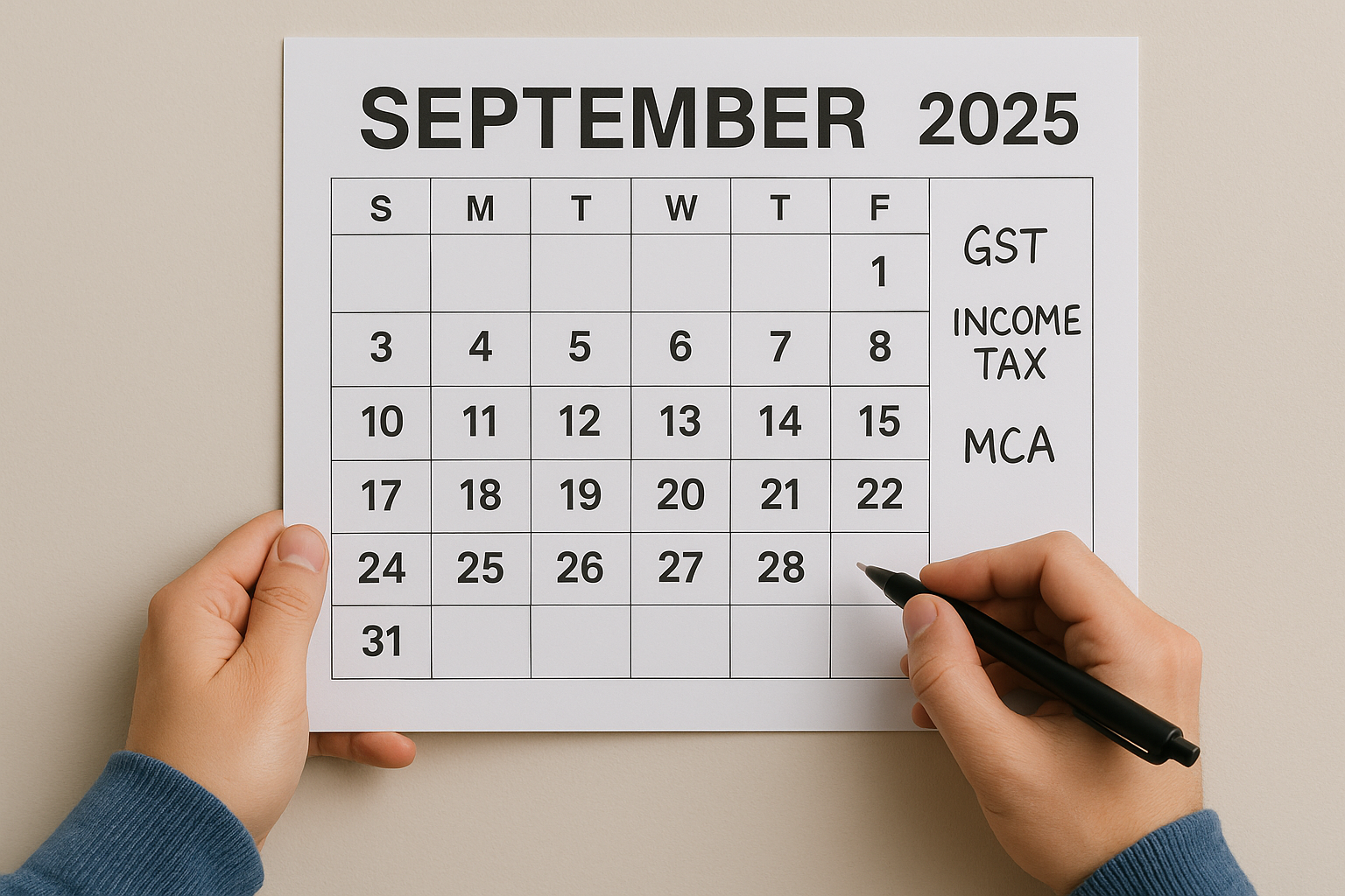 Compliance Calendar – September 2025 (GST, Income Tax & MCA)
