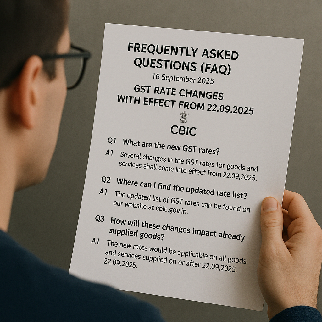 New FAQ on GST Rate changes from 22.09.2025 released on 16 September